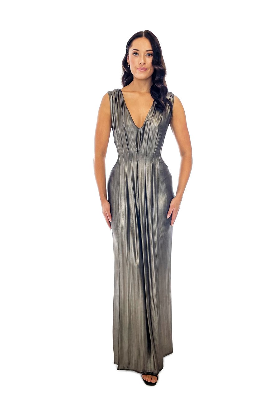Jonte Designs Gold Liquid Pleat Cut Out Gown photo 4