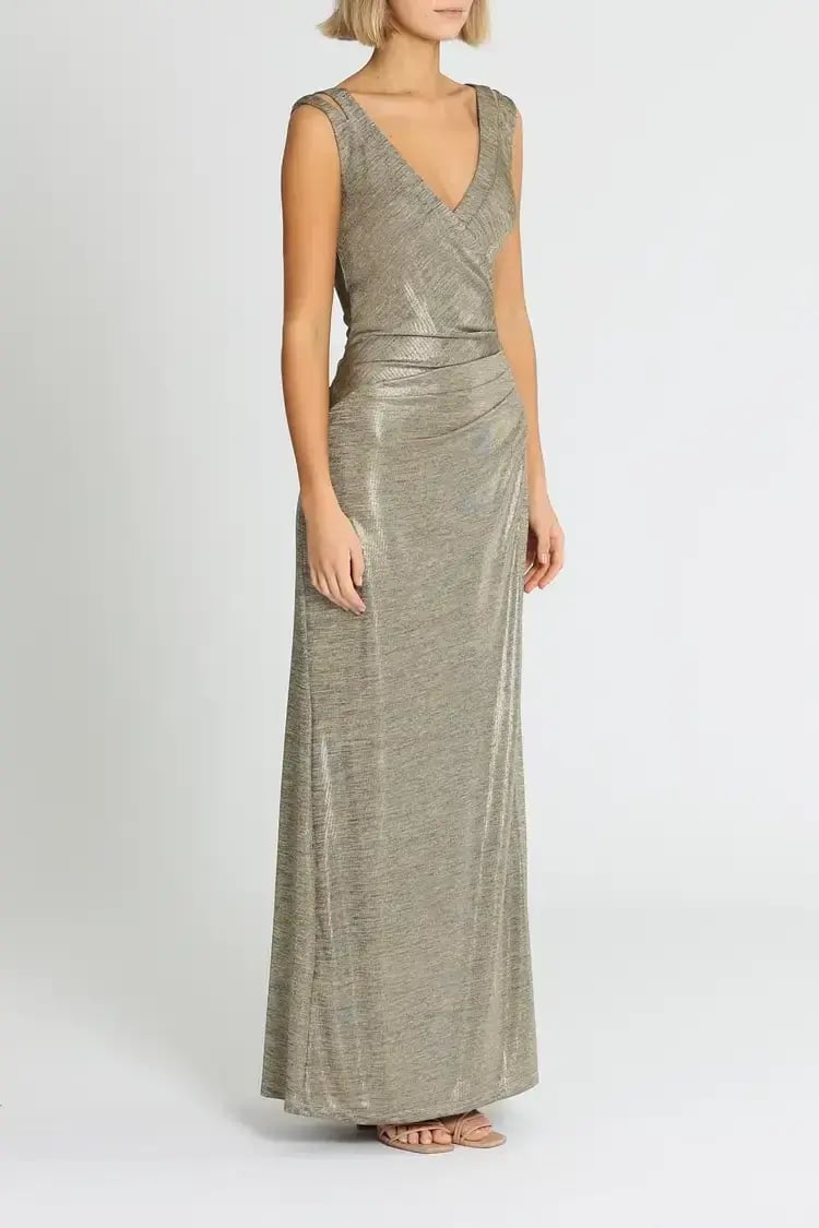 Montique Milani Metallic Gown in Gold Size 10 photo 2