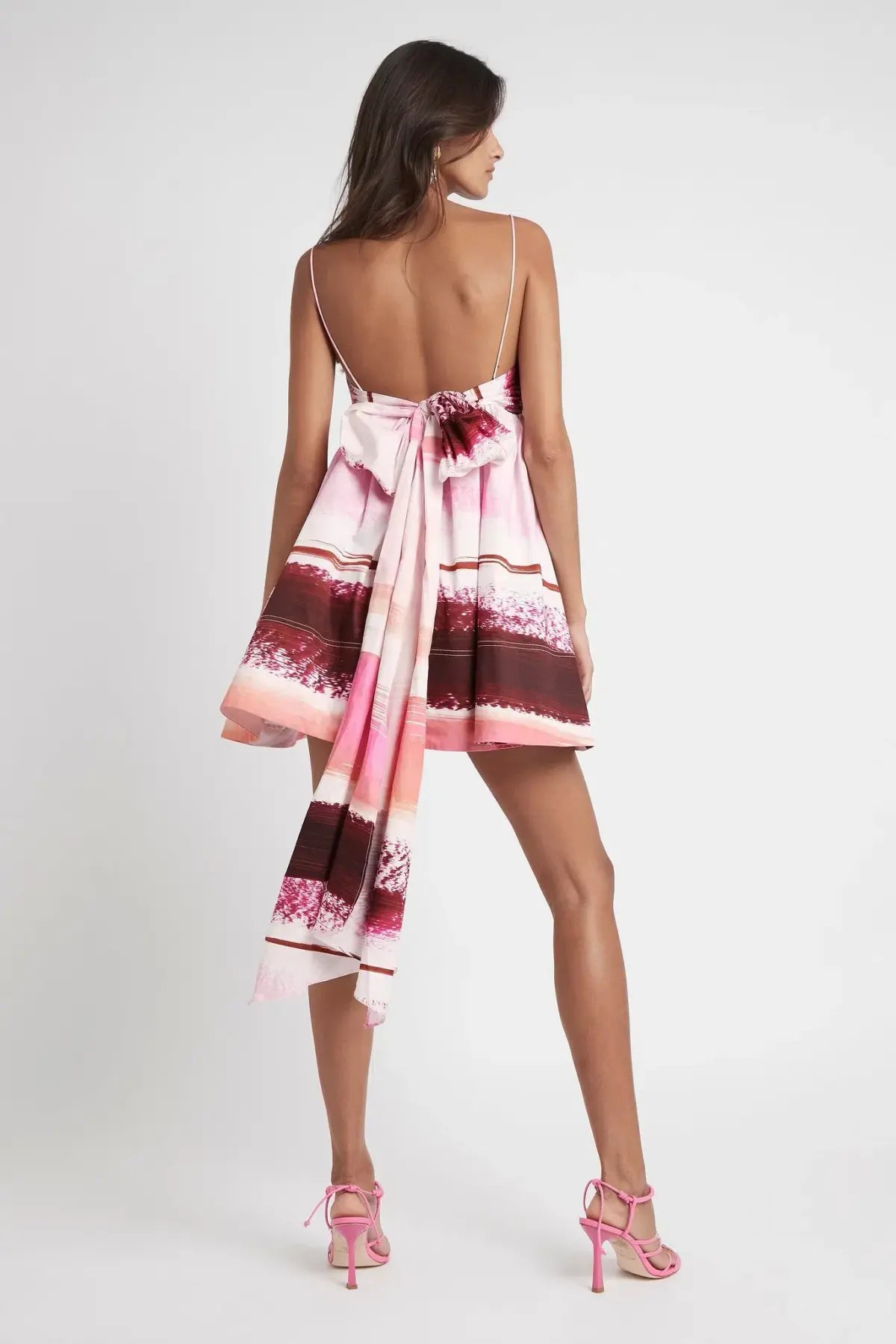 Aje Kasbah Sunset Stripe Ruched Bow Mini Dress Print Size 6 photo 3