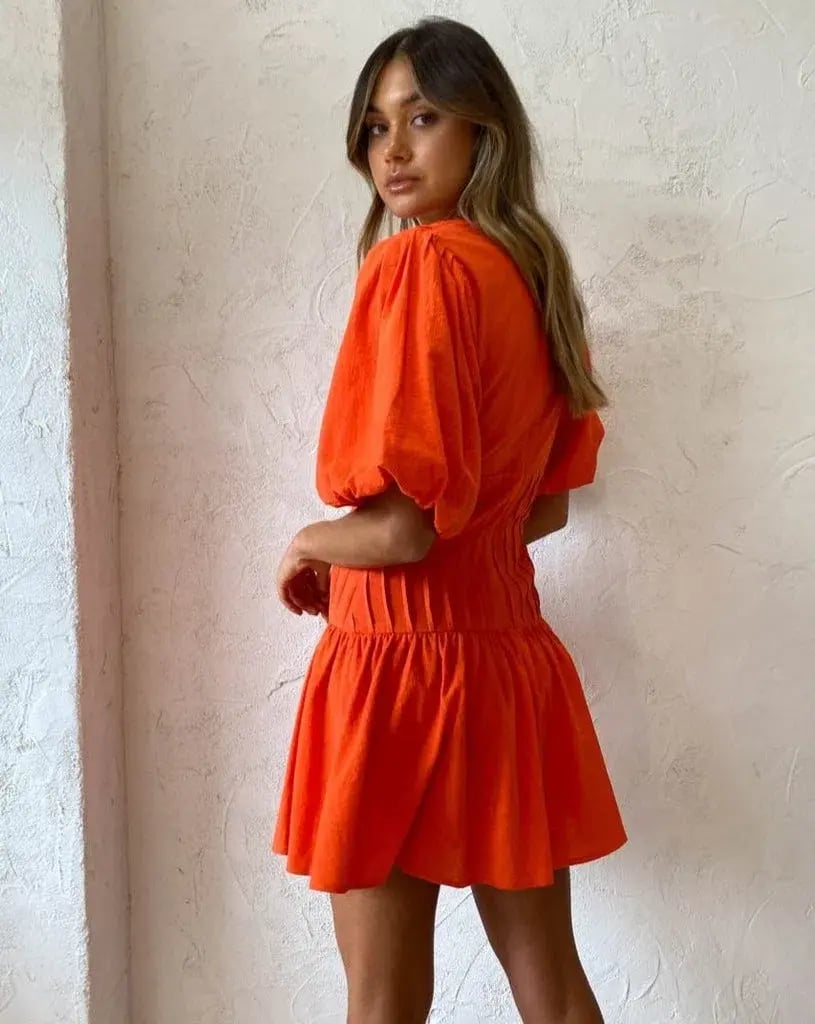 By Nicola Fiesta Stitch Mini Dress in Cherry Orange Size 8 photo 2