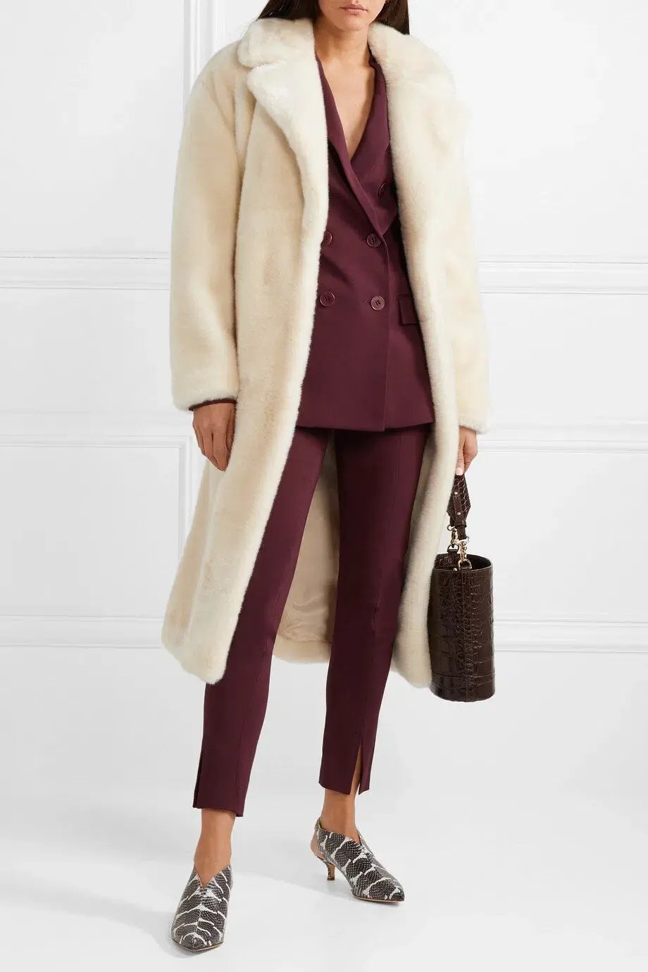 Tibi Luxe Faux Fur Oversized Coat Cream Size 10 photo 2