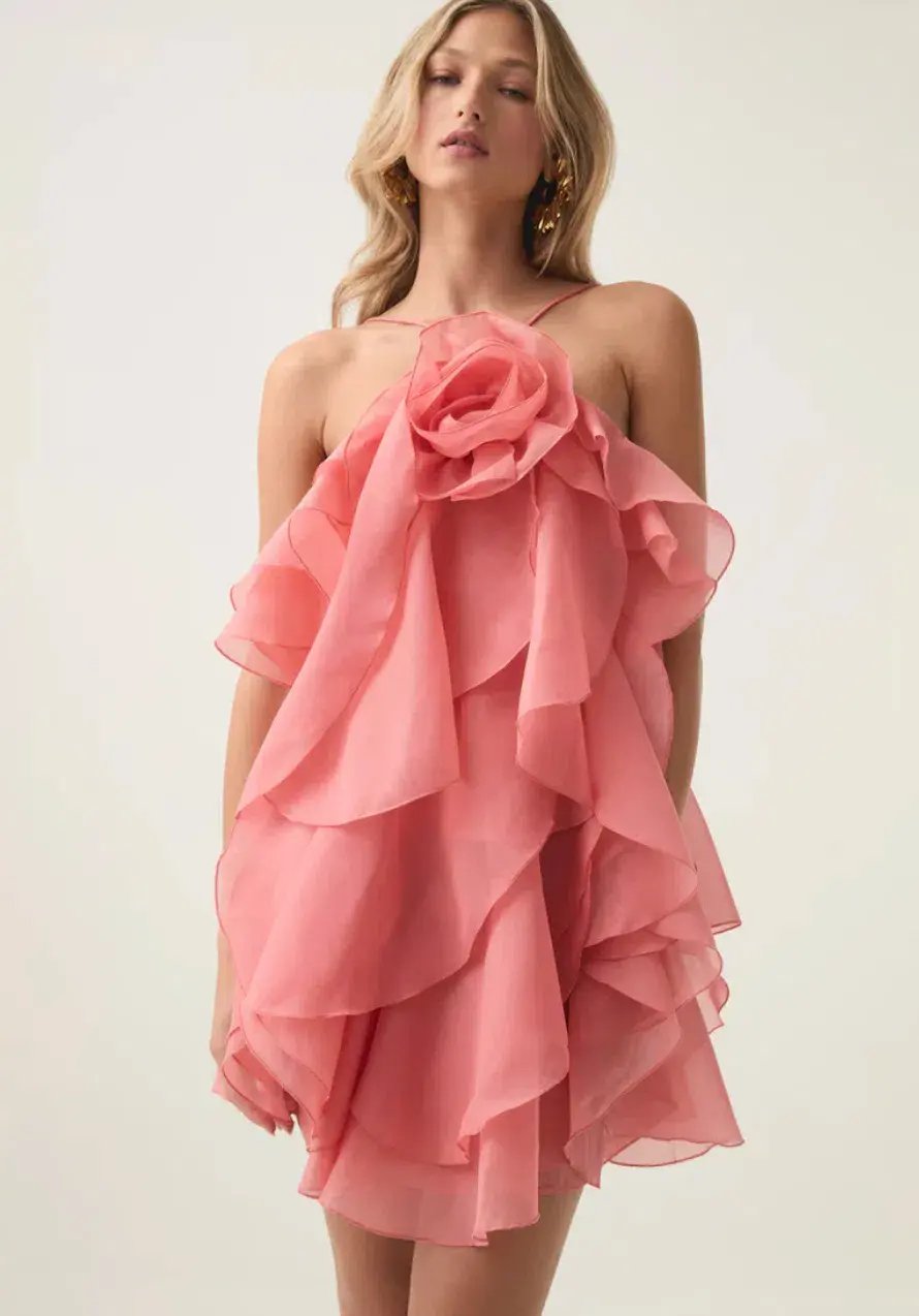 Aje Pandorea Layered Mini Dress Washed Coral Size 6 photo 6