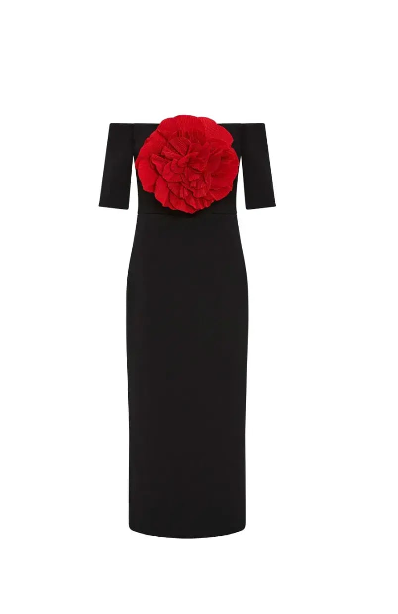 Rebecca Vallance Rhosen Off The Shoulder Midi Dress Black Size 10 photo 6