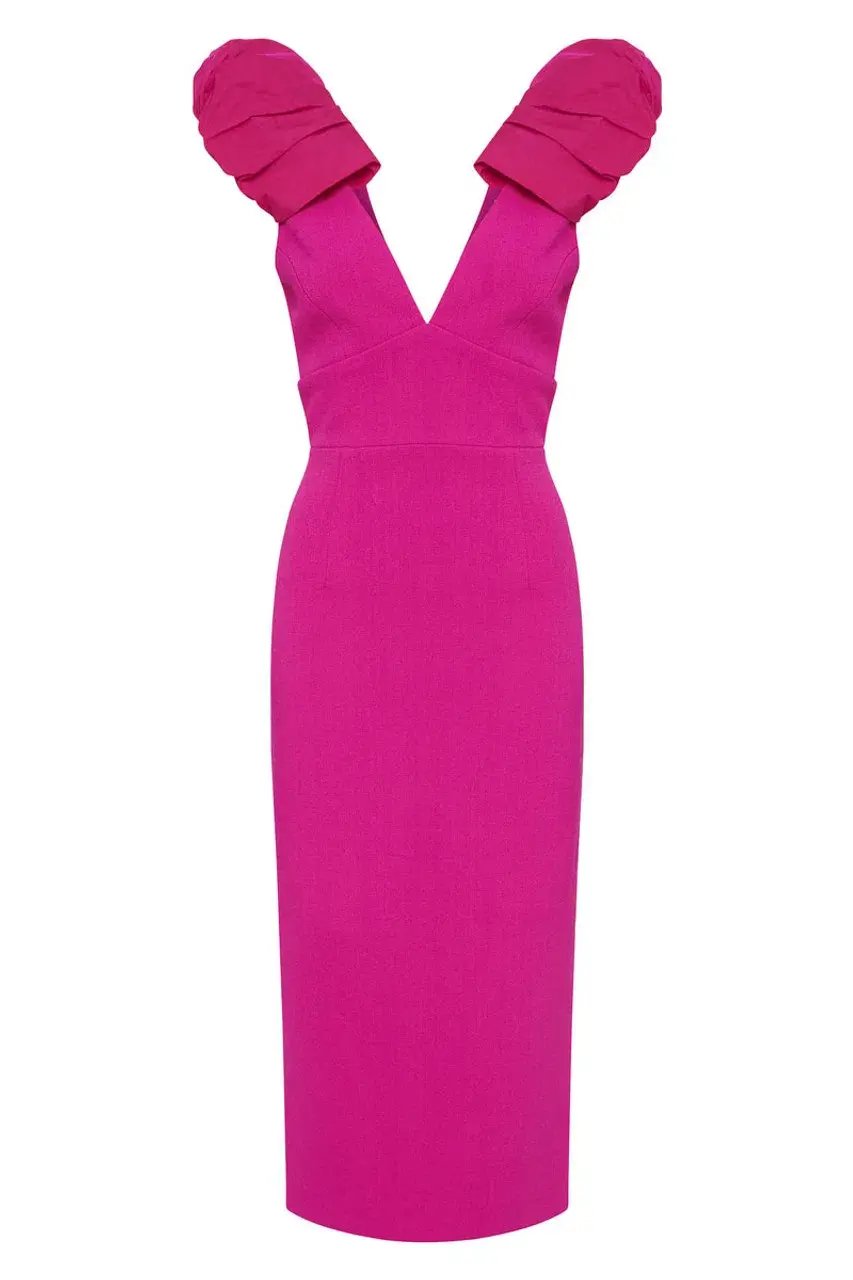 Rebecca Vallance Cupid's Bow Midi Dress Fuchsia Size AU 6 photo 3