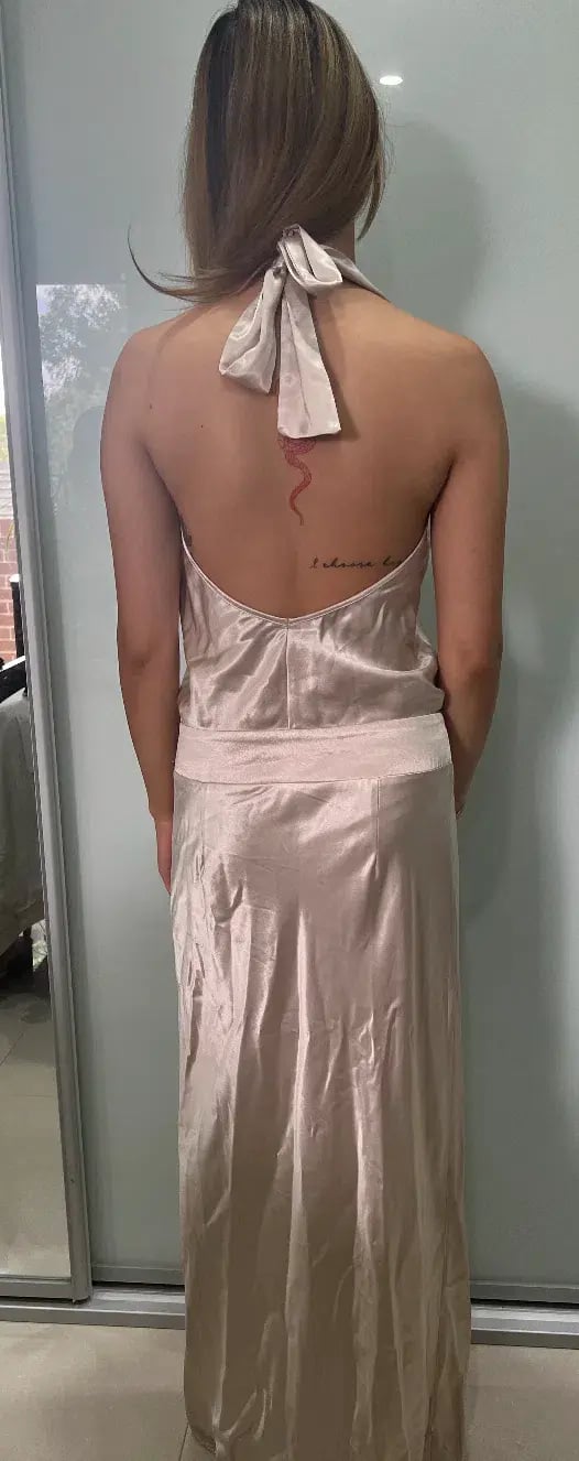 Sheike Satin Halter Maxi Dress Cream Size 6 photo 3