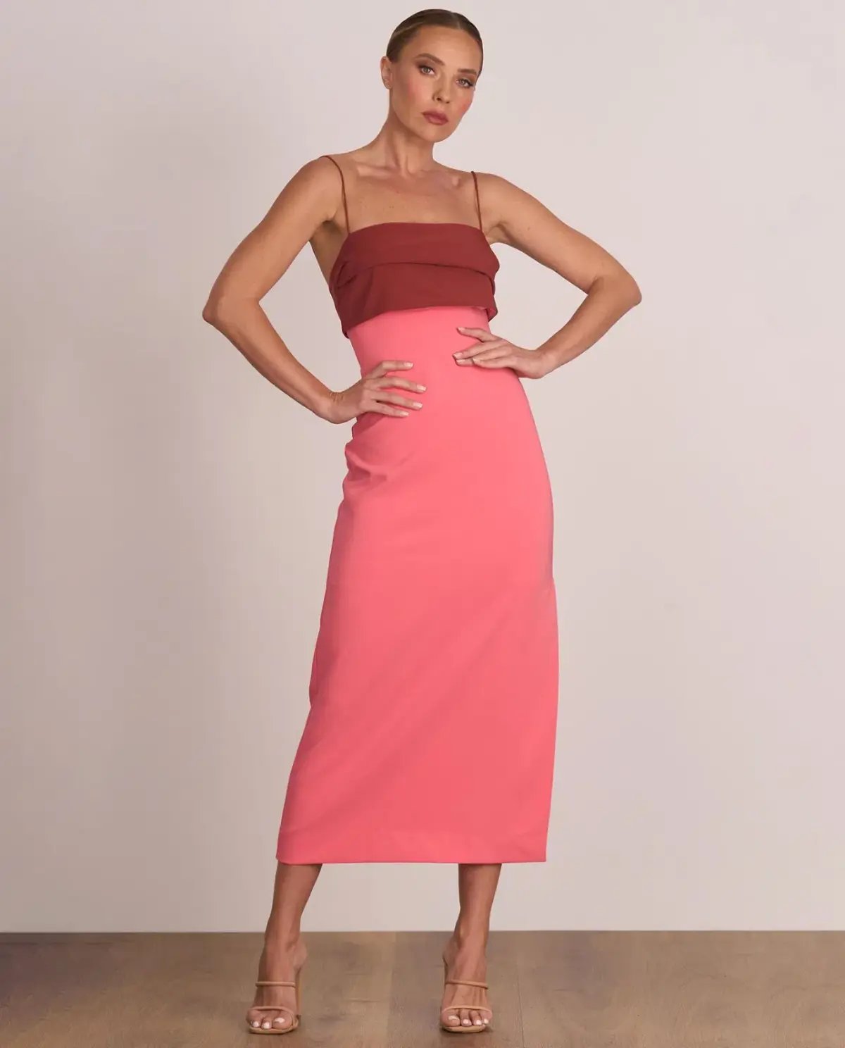 Pasduchas Ace Contrast Midi Dress Pink Red Size 8 photo 2