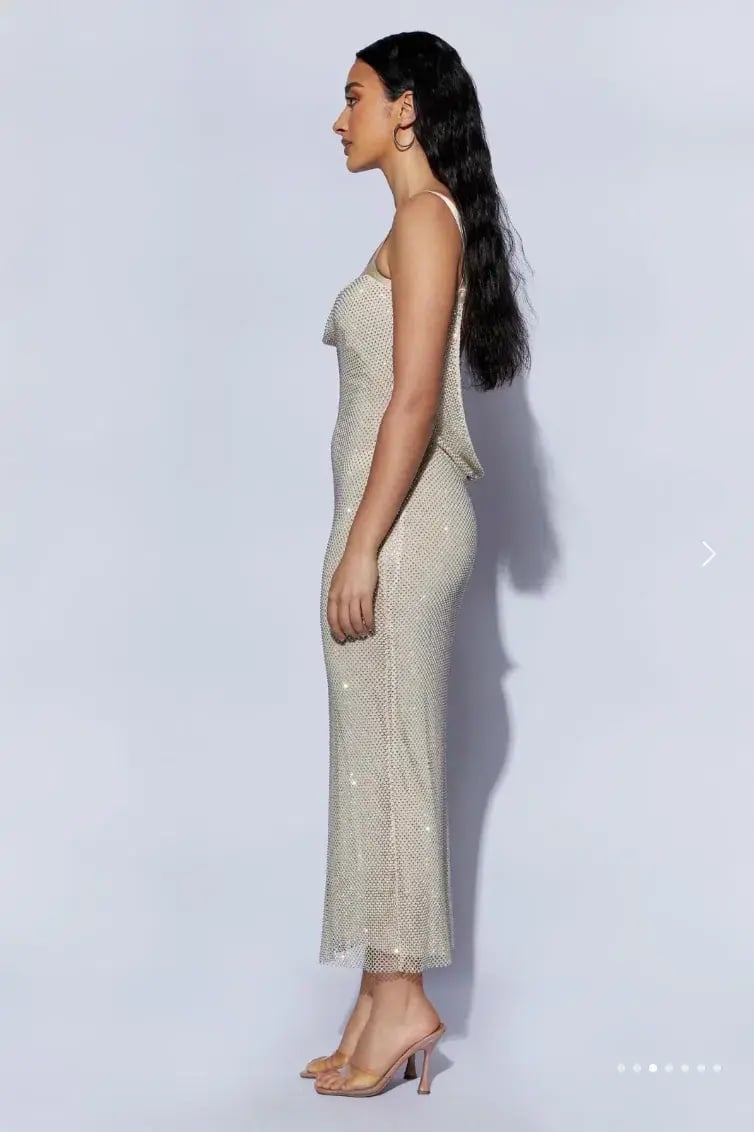 Meshki Mehry Diamante Mesh Cowl Dress Cream Size M-L / Au 10-12 photo 6