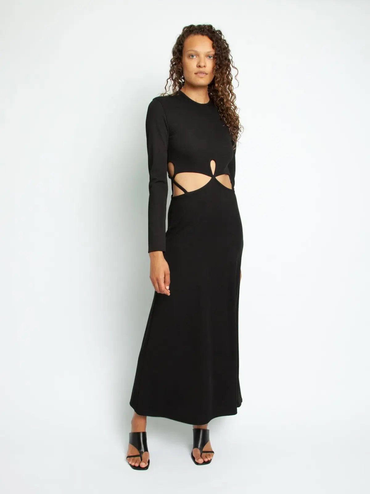 Christopher Esber Looped Cutaway Long Sleeve Rib Dress Black Size 14 AU photo 2