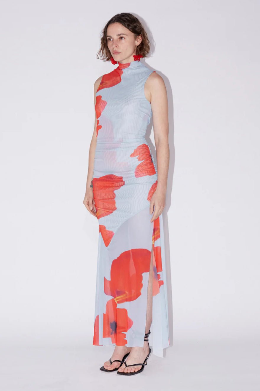Saemdi Floral Printed Mesh Dress - Blue Multi photo 2