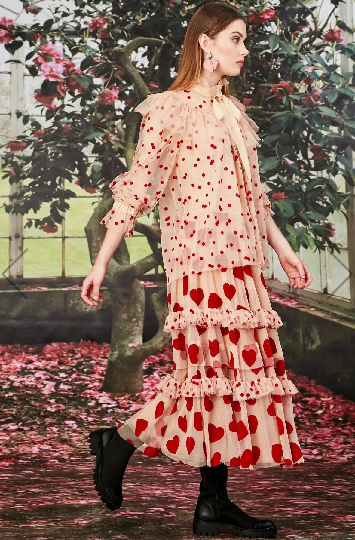 Trelise Cooper Nothing But Ruffle Skirt Midi Red Cream Size S/Au 10 photo 7