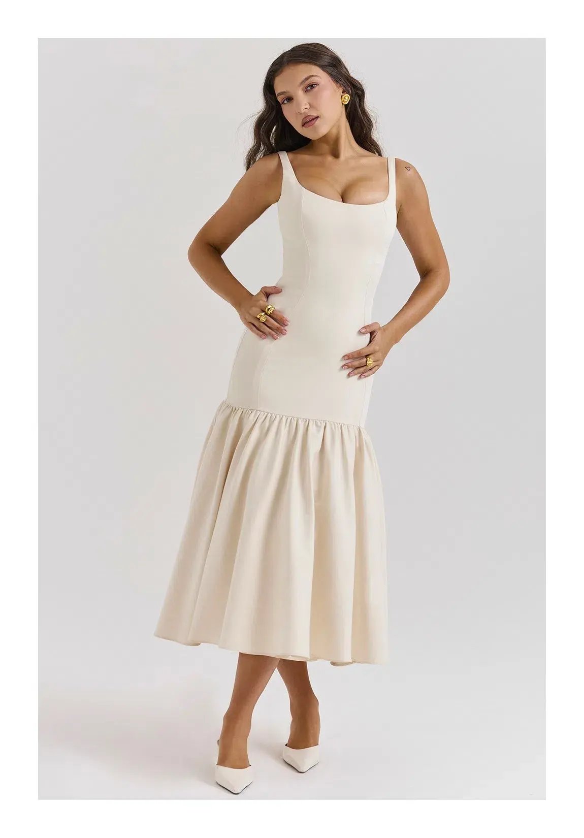 House Of CB Amore Vintage Cream Dropped Waist Midi Dress Cream Size XS / AU 6 photo 2