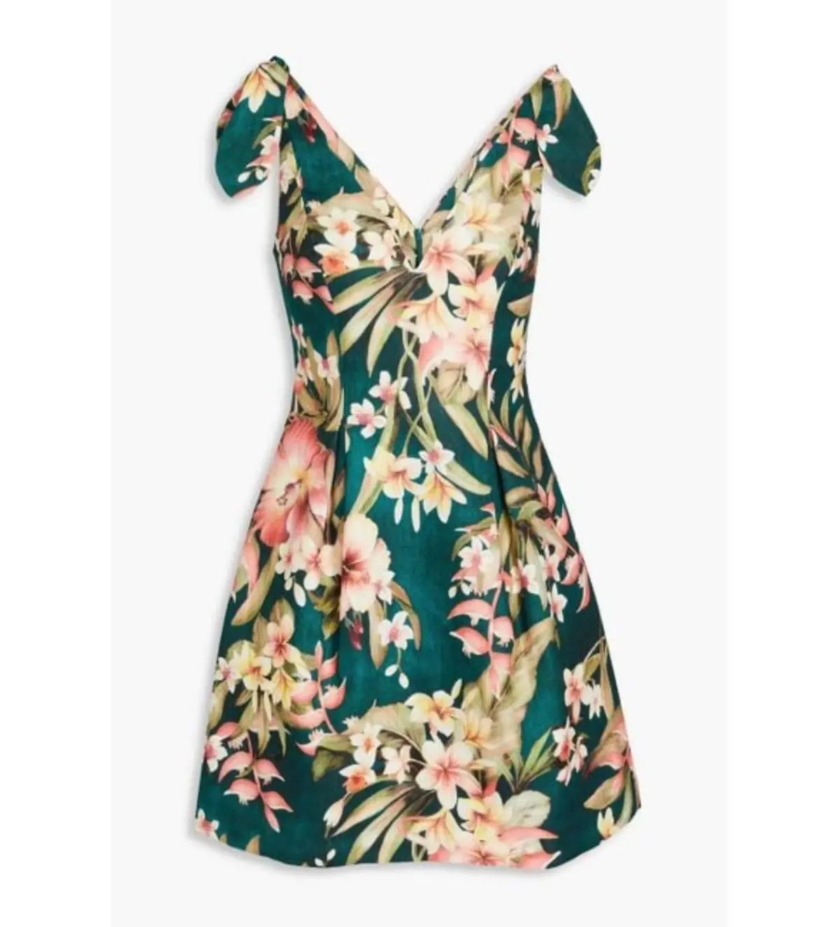 Zimmermann Lexi Pleated Floral-print Linen Mini Dress Green Size 1 /Au 10 photo 3