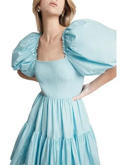 Aje Casa Puff Sleeve Mini Knit Dress Ice Blue Size 6 photo 5