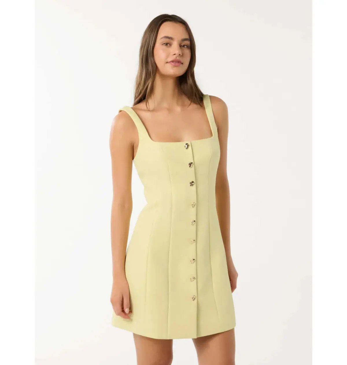 Forever New Penny Button Down Mini Dress Yellow Size 14 photo 2