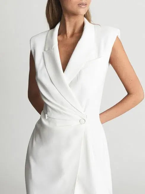 Reiss Cecile Tuxedo Midi Dress White Size AU 8 photo 2
