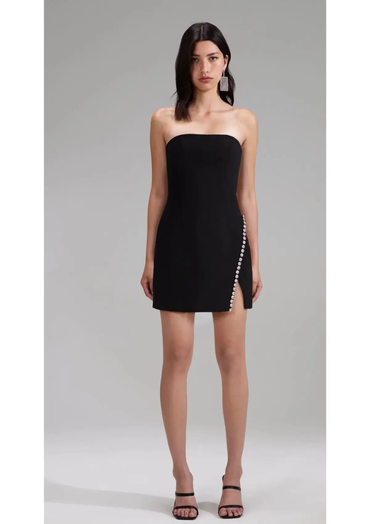 Self Portrait Feather Trimmed Crepe Mini Dress Black Size AU 8 photo 2