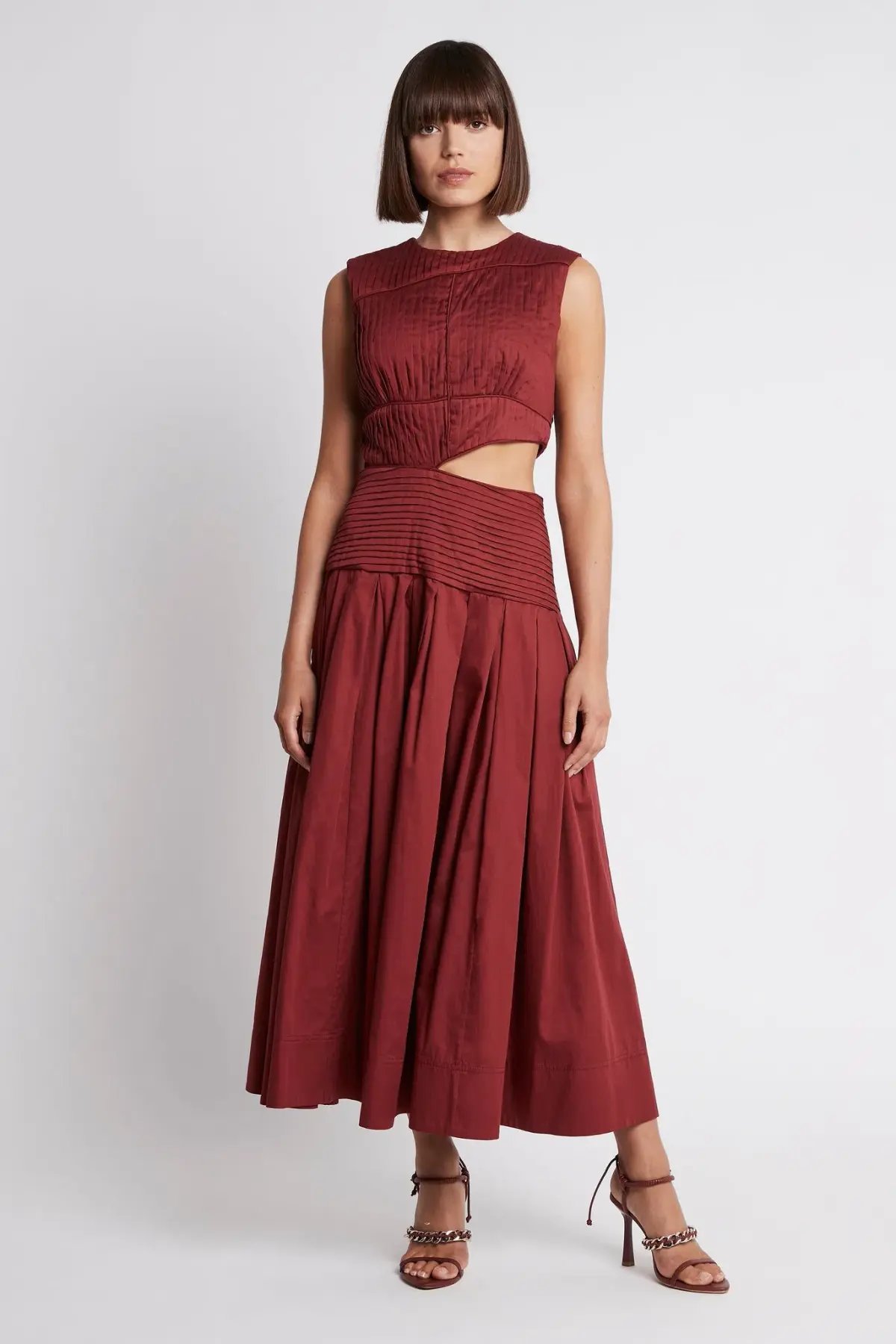 Aje Cascade Cutout Midi Dress in Burgundy Size 6 photo 2