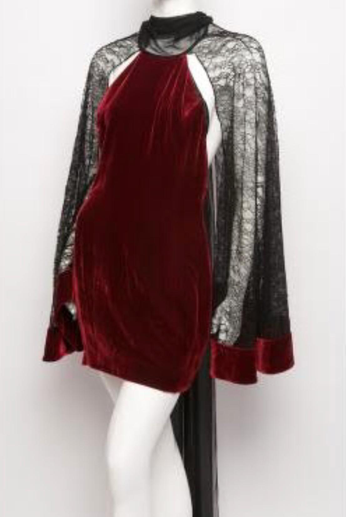 Alexander Wang Red Velvet Backless Mini Lace Sleeve Dress Rare Size 8 photo 2