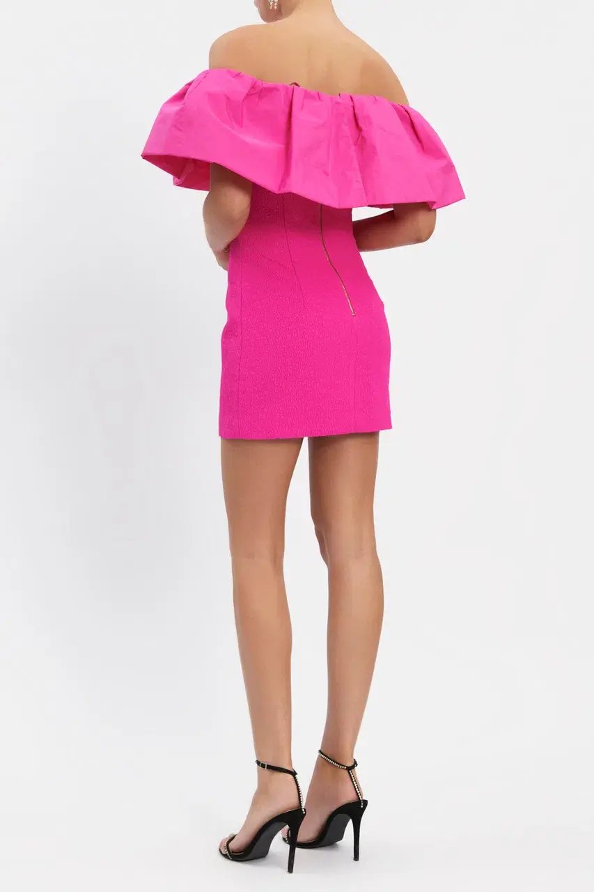 Rebecca Vallance Cecily Off Shoulder Mini Dress Pink Size AU 12 photo 3
