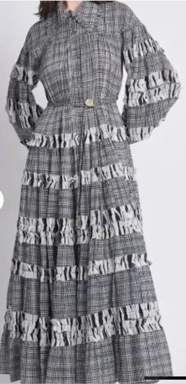 Aje Memento Tiered Midi Dress black & white Check Size AU 10 fit 14 photo 3
