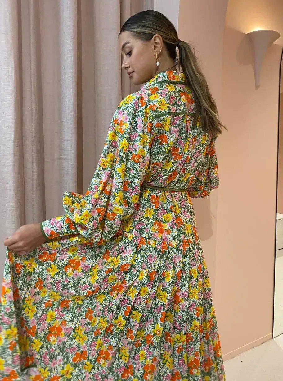 Alemais Cabana Midi Shirtdress in Multi Green Size AU 8 photo 4
