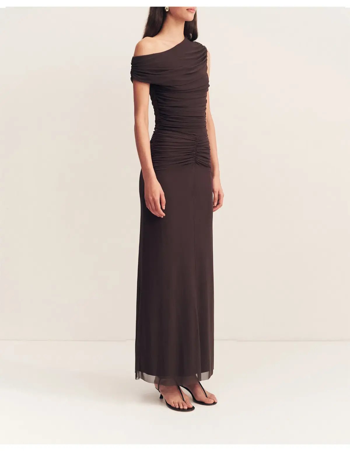 Shona Joy Mira Off Shoulder Maxi Dress Chocolate Brown Size 6 photo 2