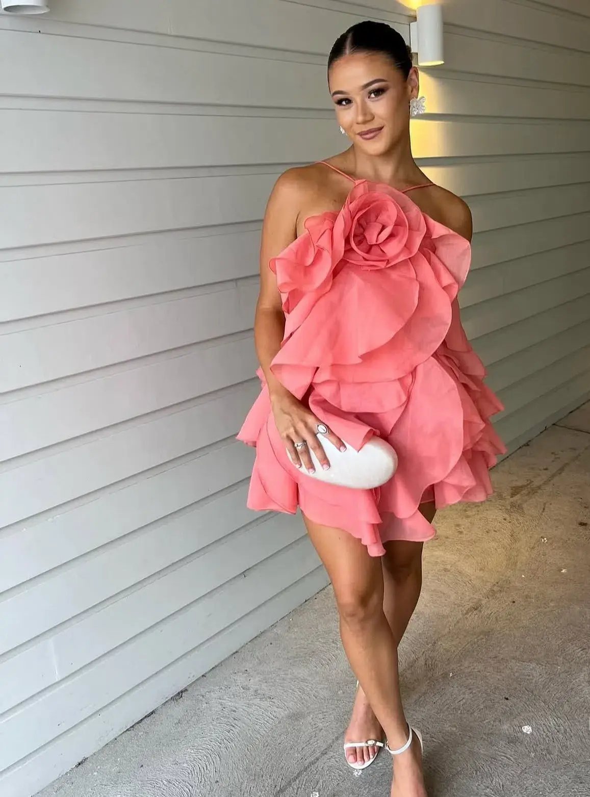 Aje Pandorea Layered Mini Dress Washed Coral Size 14 photo 4