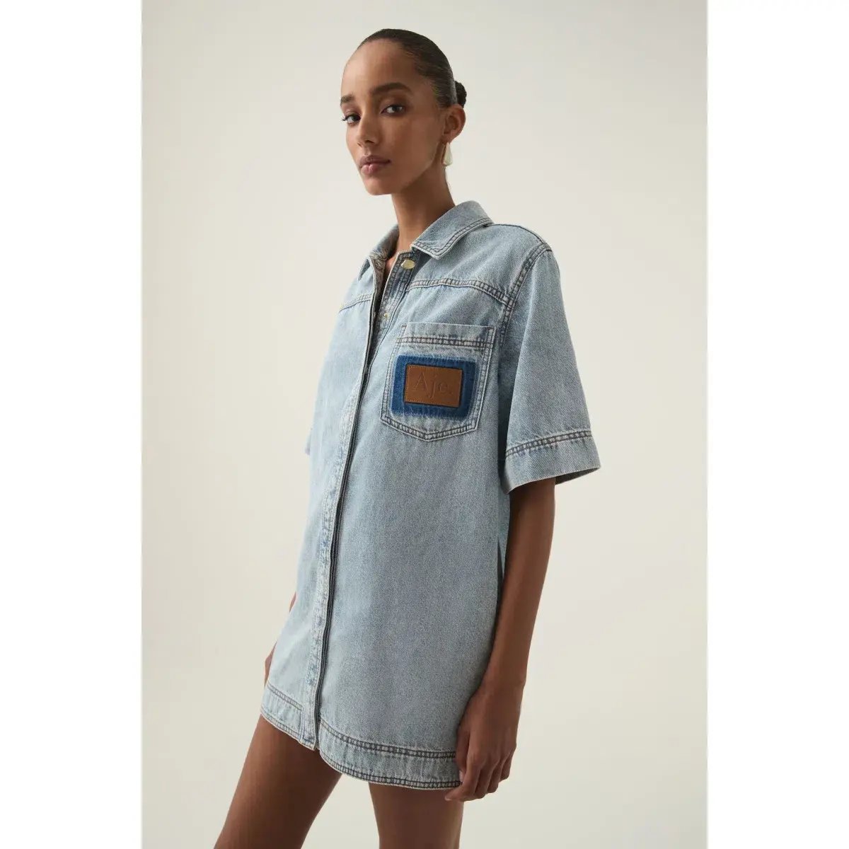 Aje Aura Denim Mini Tunic Dress Size 10 photo 3
