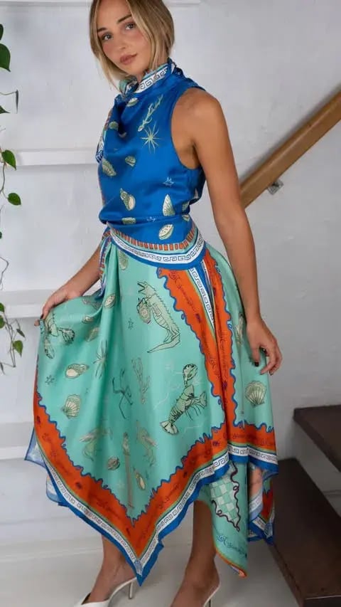 Alemais Surrealist Summer Scarf Midi Dress Multi Print Size 14 photo 4