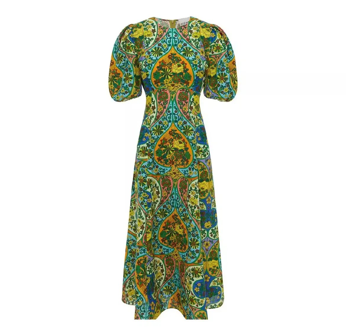 Alemais Sofie Puff Sleeve Midi Dress Green Print Size 12 photo 3