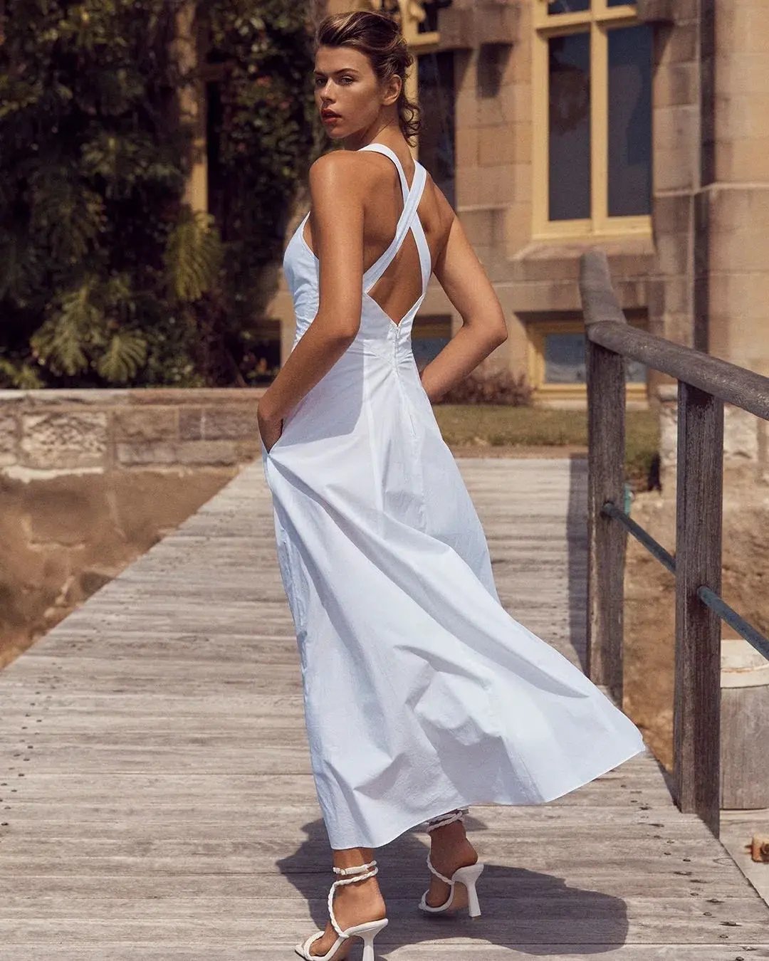 Scanlan Theodore Cotton Cross Back Dress White Size 6 photo 2