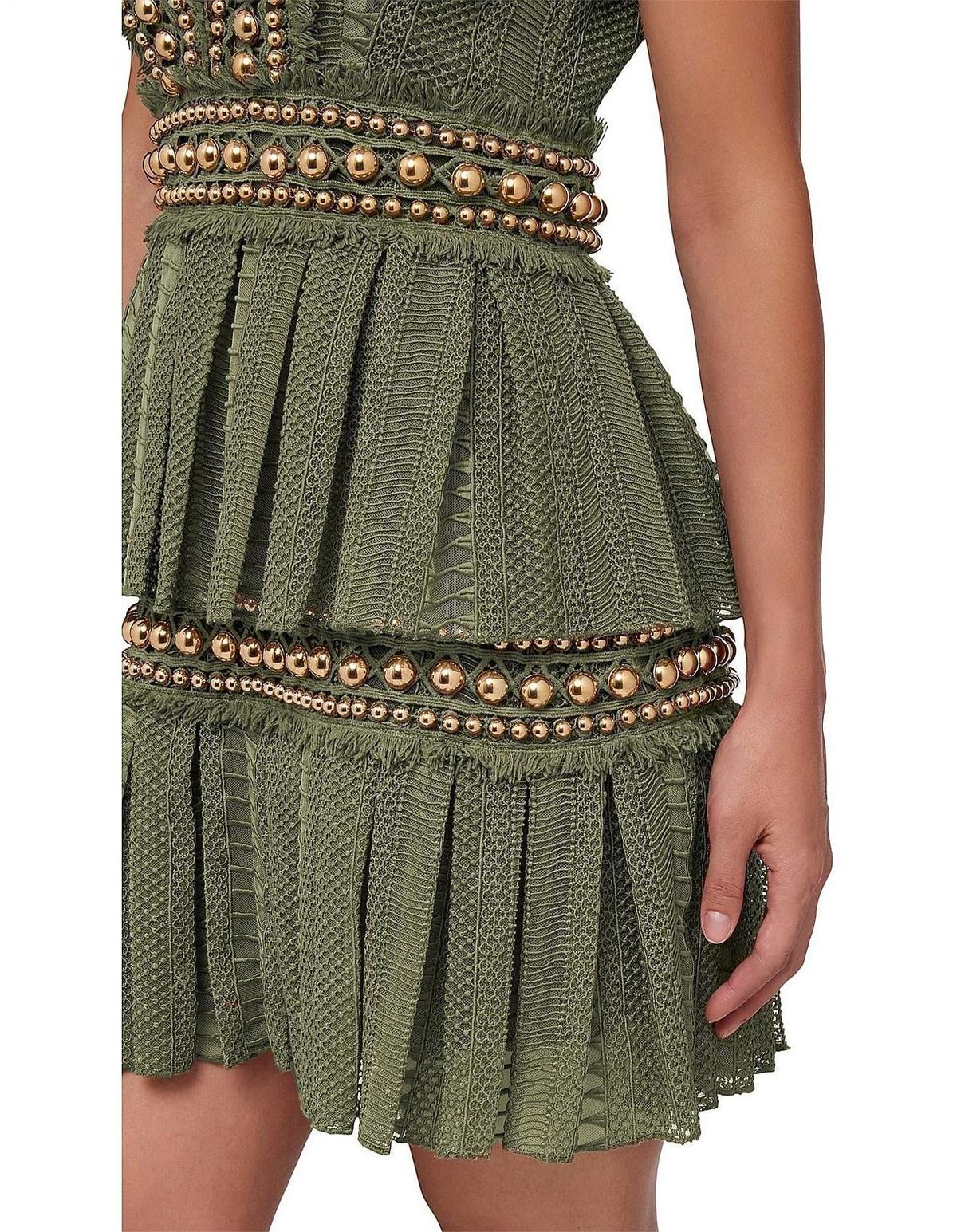 Khaki Lace Pleat Mini Dress Size 8 photo 4