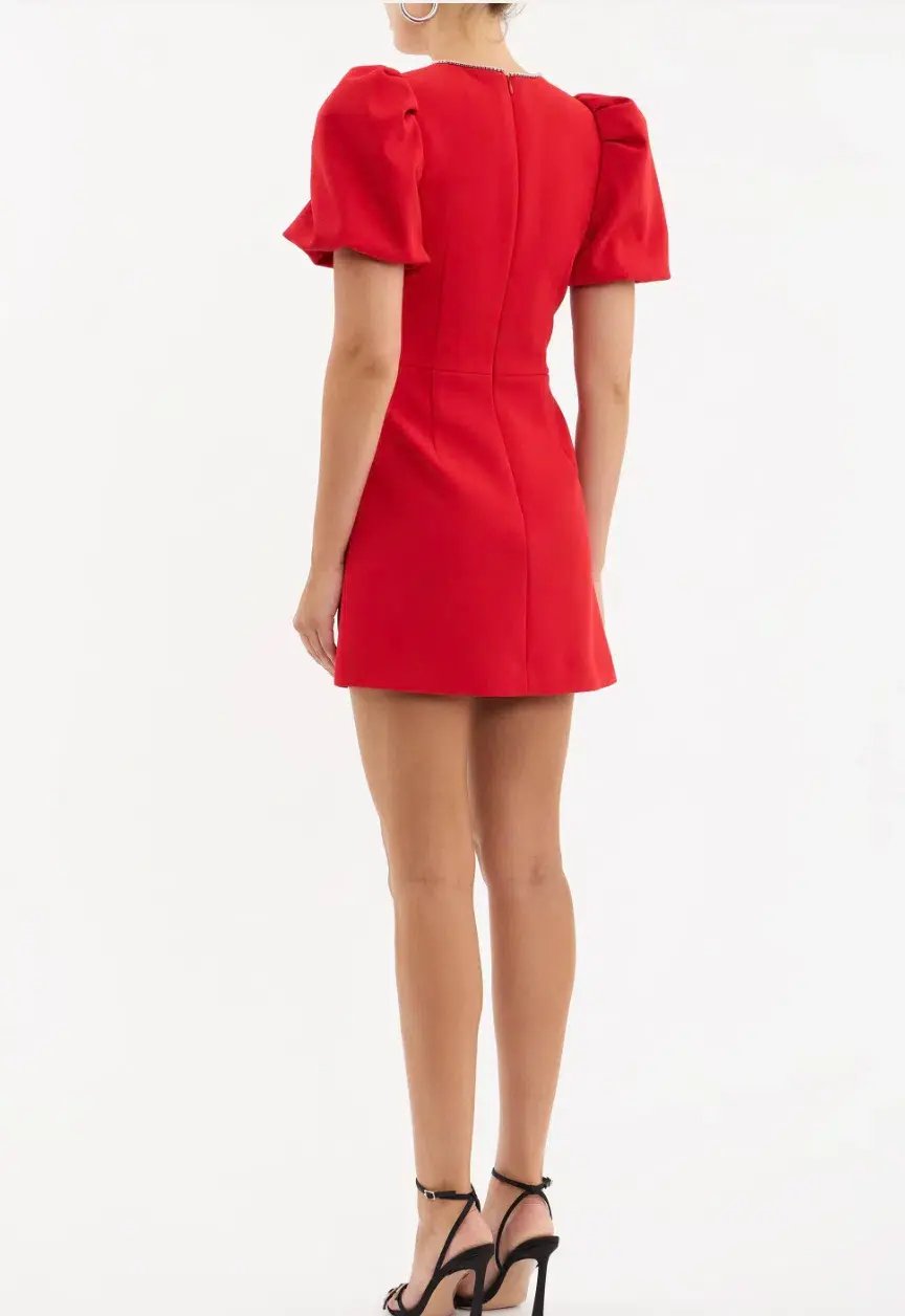 Rebecca Vallance Karina Puff Sleeve Mini Dress Red Size 8 photo 5