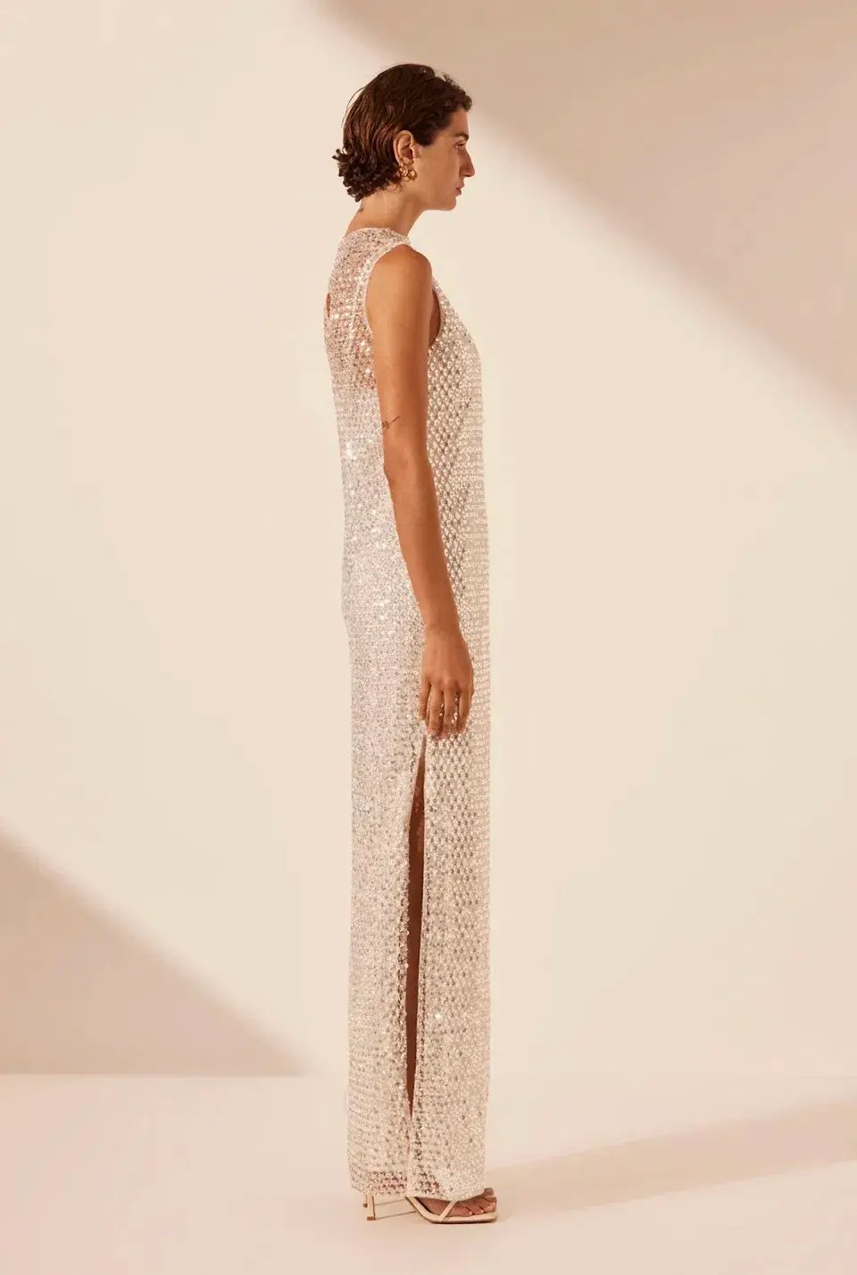 Shona Joy Asteri High Neck Maxi Dress Silver Size 10 photo 3
