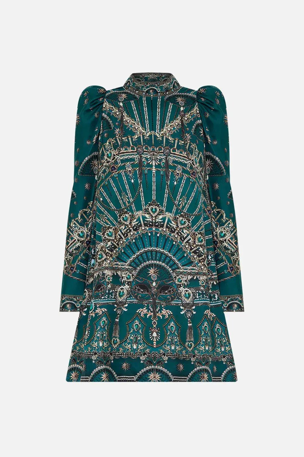 Camilla Puff Sleeve High Neck Mini Dress Green Size 14 photo 4