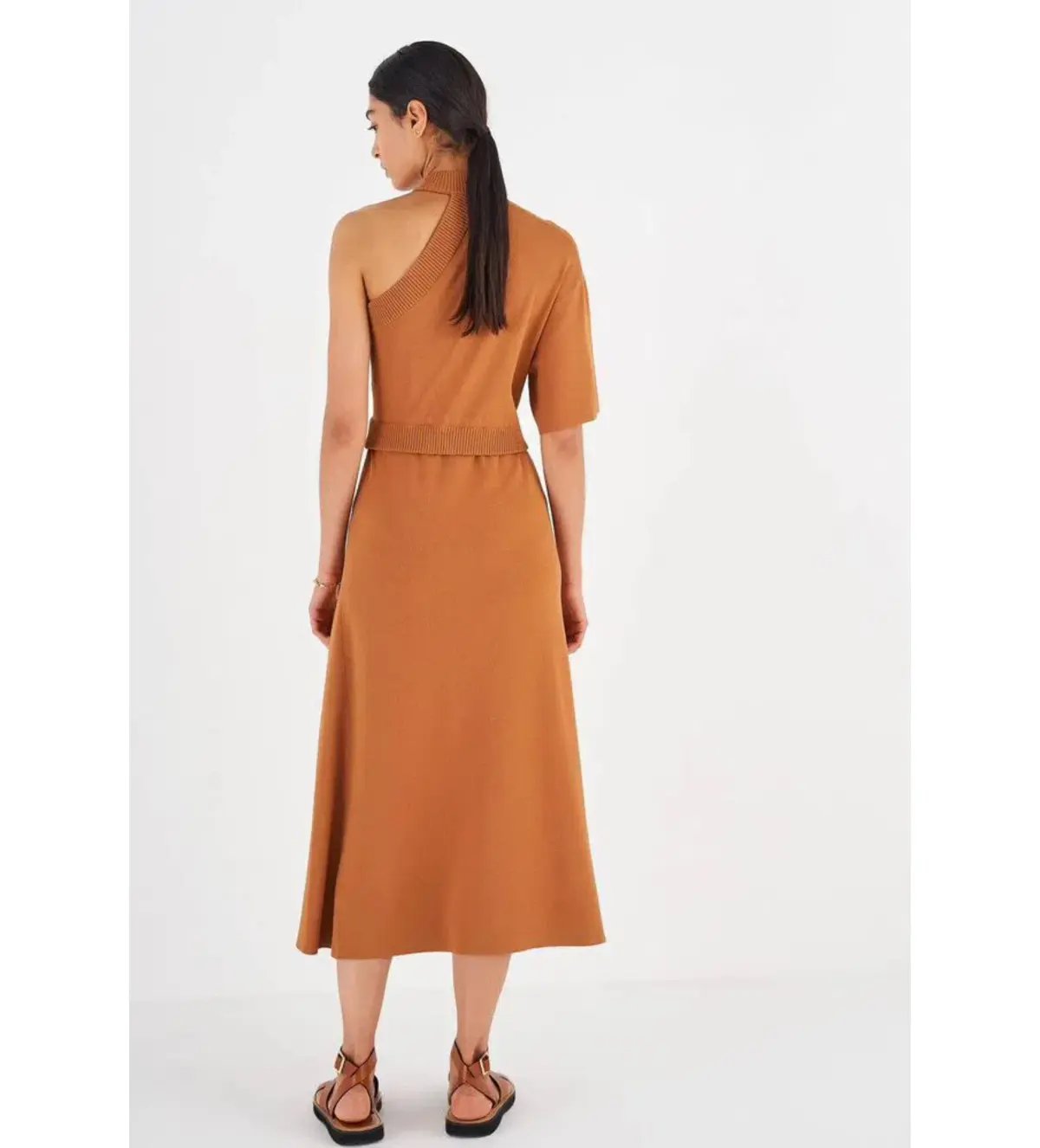 Oroton Asymptomatic Knit One Shoulder Midi Dress Toffee Size XS/AU 6 photo 4