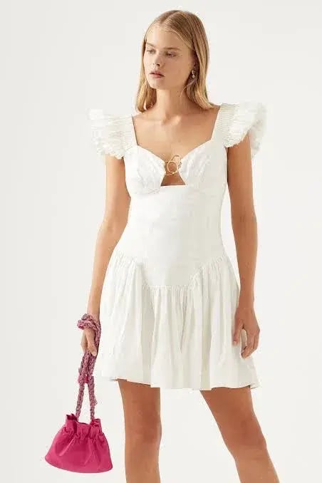 Aje Simone Frill Sleeve Mini Dress Ivory Size 6 / XS photo 2