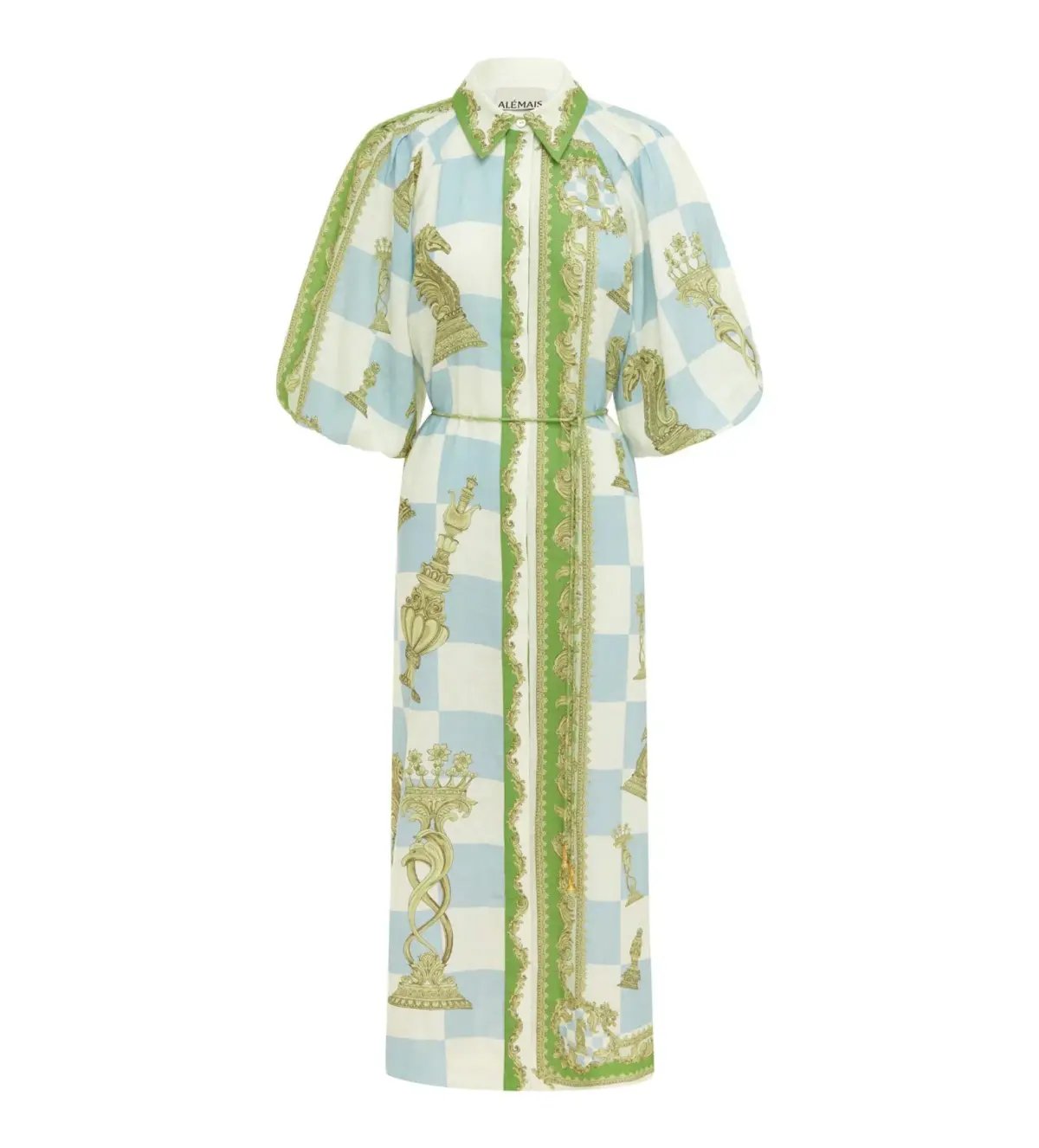 Alemais Checkmate Linen Midi Shirtdress Multi Print Size AU 16 photo 6