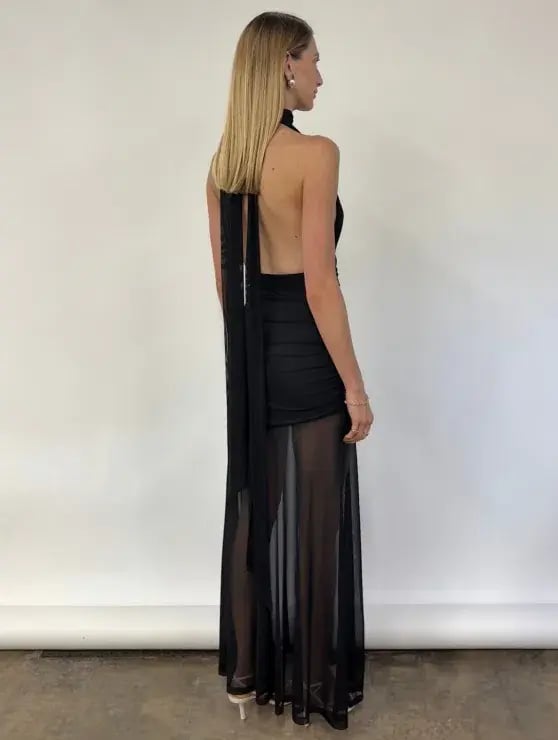By Nicola Ophelia Halter Neck Maxi Dress in Black Size 10 photo 3