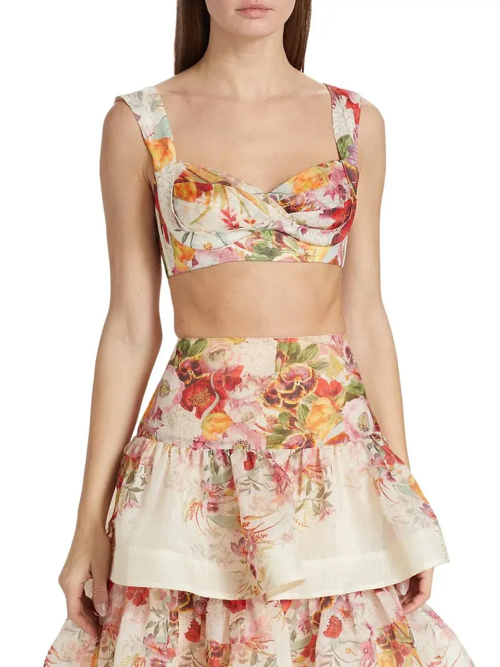 Zimmermann Wonderland Bralette and Tiered Skirt in Elka Poppy Ivory Print Size 0/AU 8 photo 2