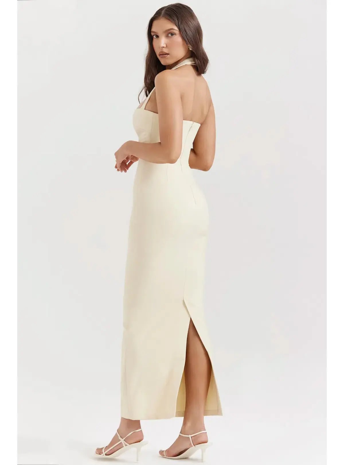 House Of CB Mia Halter Maxi Dress Yellow Size AU 8 photo 4
