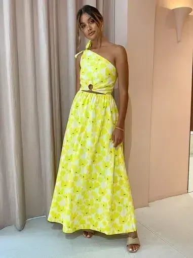 BY NICOLA CANARY BLOSSOM MAXI LINEN DRESS | Size AU 8 photo 3
