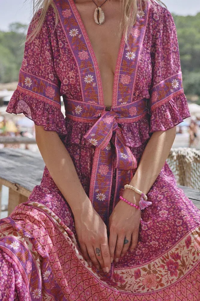 Spell And The Gypsy Sienna Cropped Blouse And Skirt  Set Fuchsia Size M/Au 10 photo 3