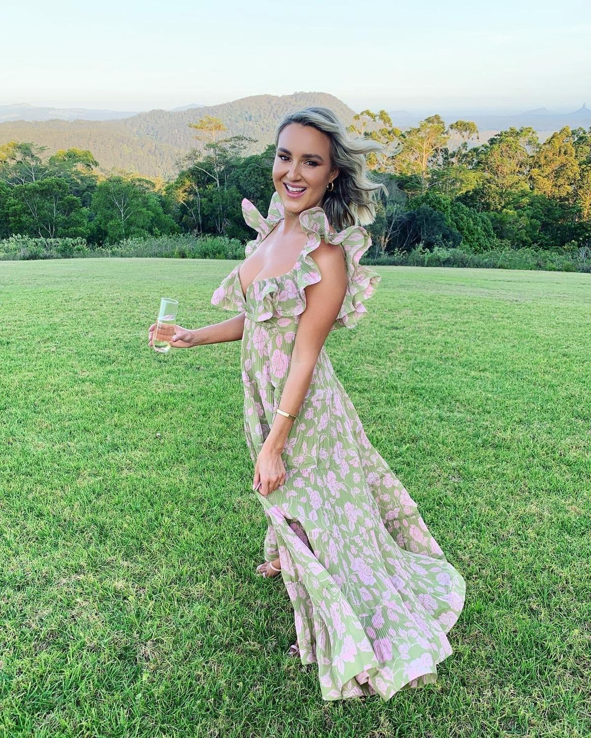 Zimmermann The Lovestruck Pleated Dress Olive/Pink Rose Size 1 / AU 10 photo 3