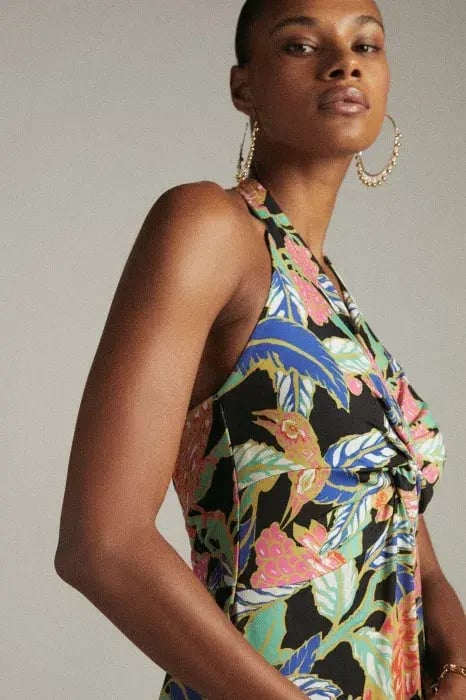 Karen Millen Bird Print Twist Waist Jersey Maxi Dress Multi XS / AU 6 photo 3