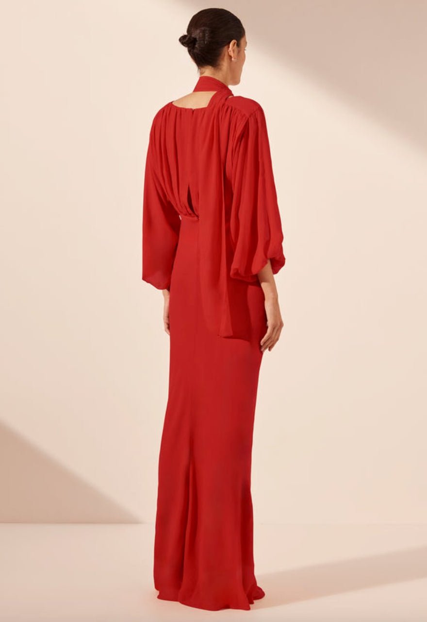 Shona Joy Amina Plunge Balloon Sleeve Maxi Chilli photo 2