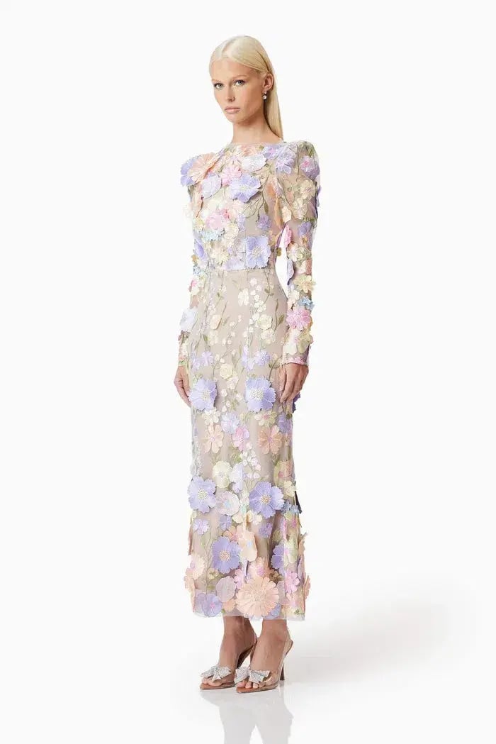 Elliatt Shannon 3D Floral Midi Dress Floral Size M / AU 10 photo 3
