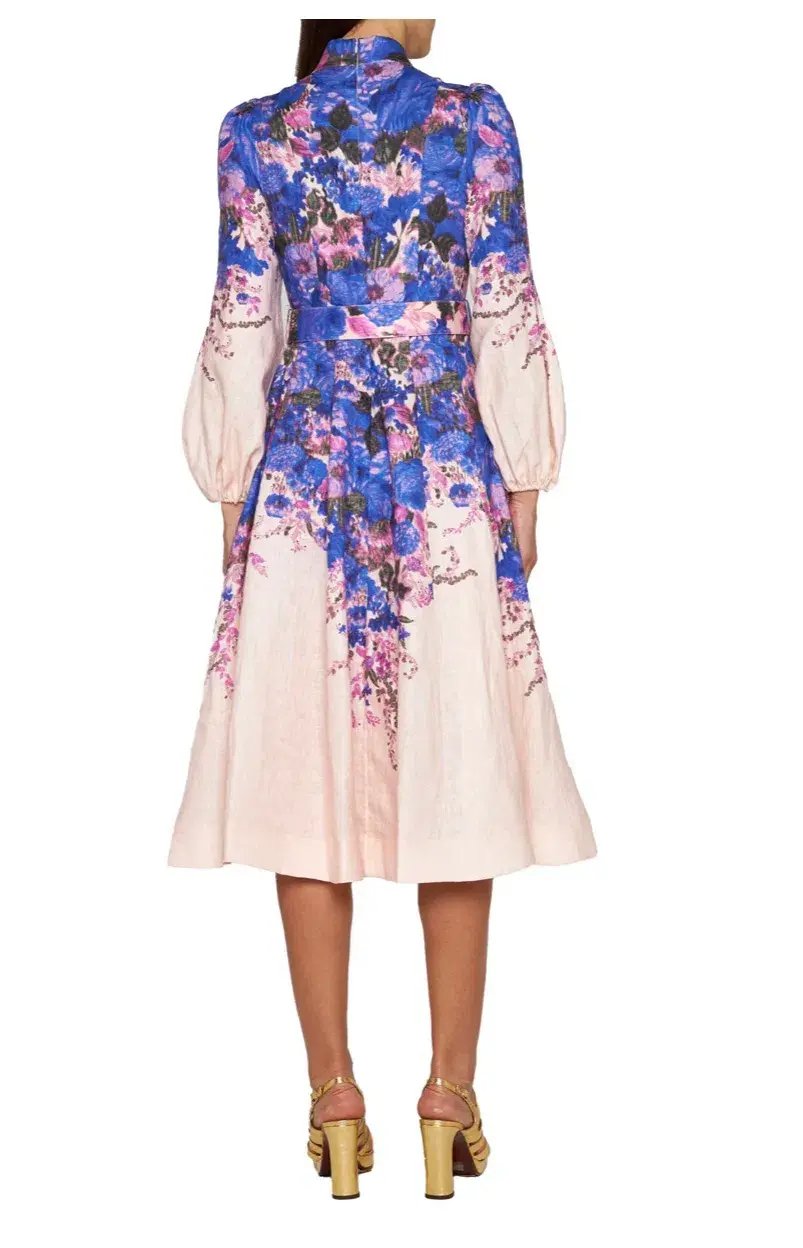 Zimmermann High Tide Buttoned Midi Dress Purple Ikat Floral Size 4 / Au 16 photo 2