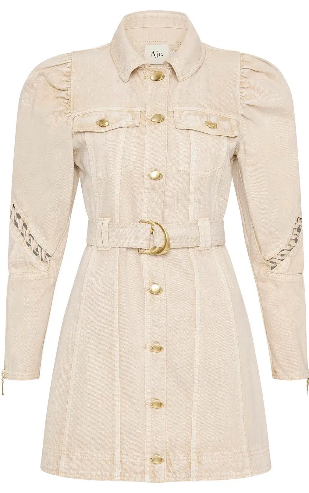 Aje Effie Braided Denim Mini Dress Beige Size 14 photo 6