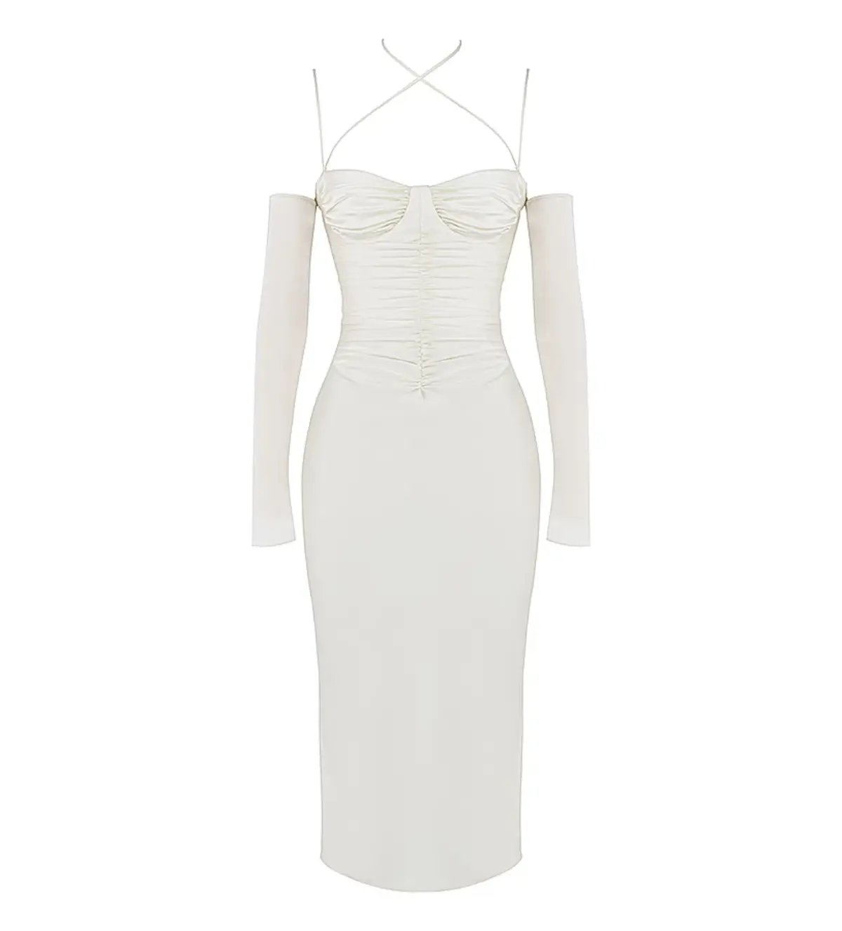 House Of CB Nanoushka Satin Midi Dress Ivory Size L/AU 12 photo 5